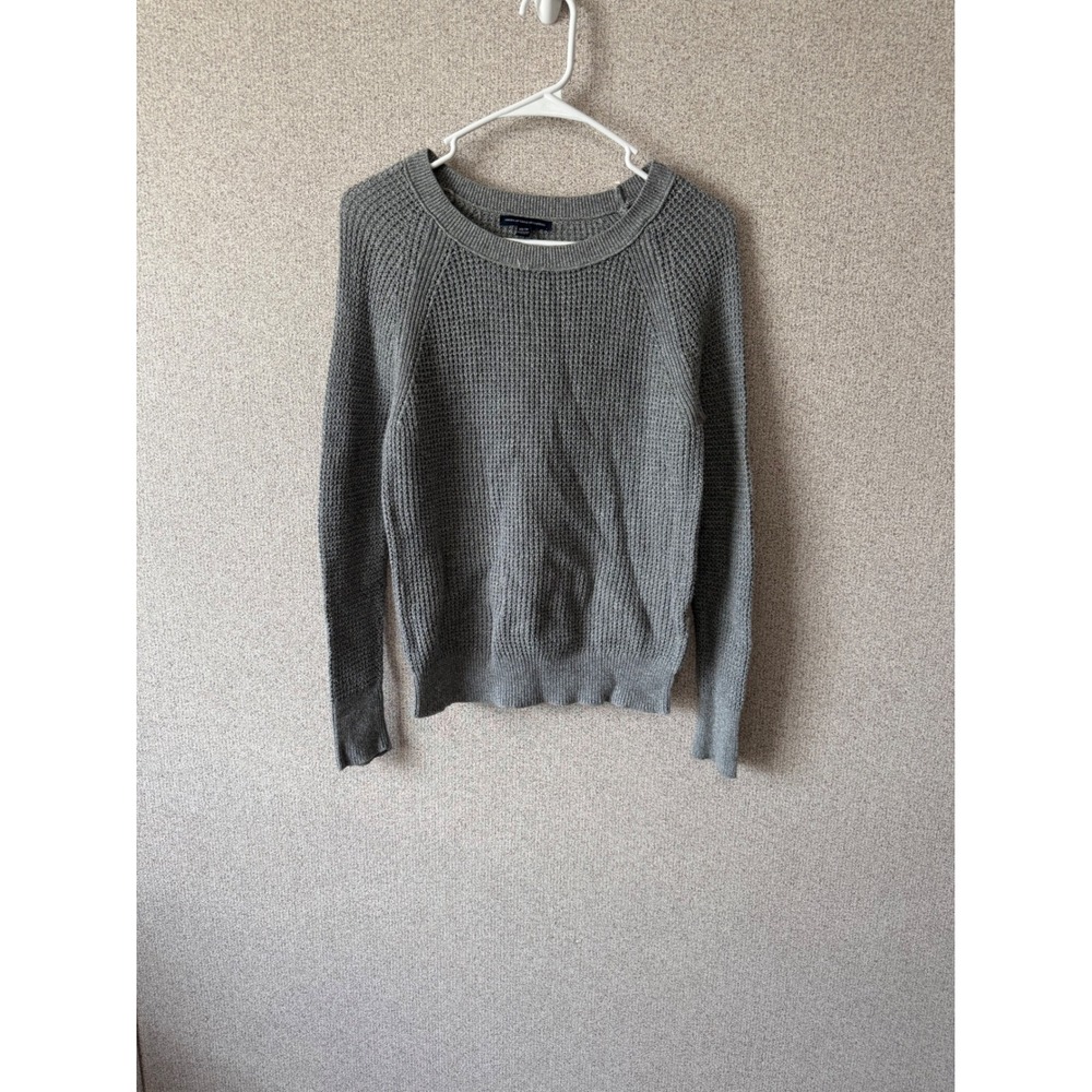 American Eagle Outfitters Womens Gray Waffle Knit Cotton Sweater XS Crew Neck